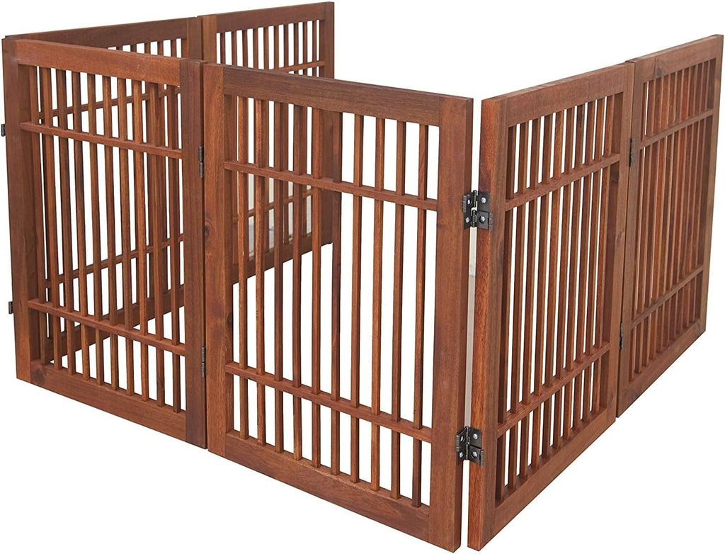 Freestanding Wooden Dog Gate Foldable Indoor Pet Gate No Drill Expandable Barrier for Doorways Stairs Hallways