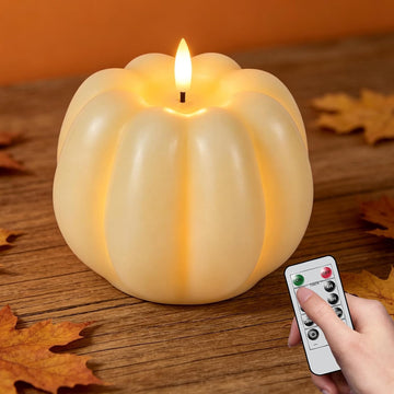 Fall Decorations Real Wax Pumpkin Candles with Remote Timer - Set of 6