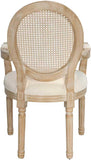French Vintage Dining Armchairs Set of 2, Upholstered Fabric Chairs with Rattan Cane Back and Solid Wood Frame, French Country Style for Dining Room or Kitchen, Beige