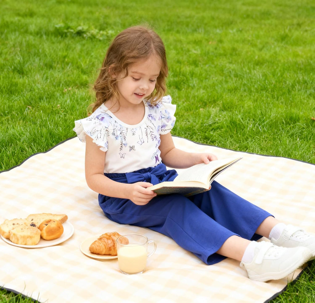 Toddler Kid Girl Clothes Casual Ruffle Sleeve Floral Printed Top Solid Pants with Belt 3PC Outfit Set