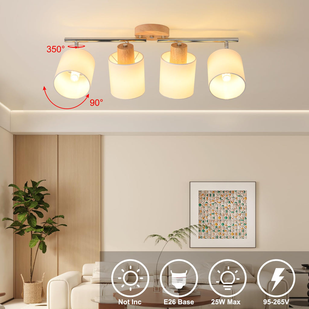Track Lighting Kit Wooden Ceiling Spotlight Fabric Shades Rotatable