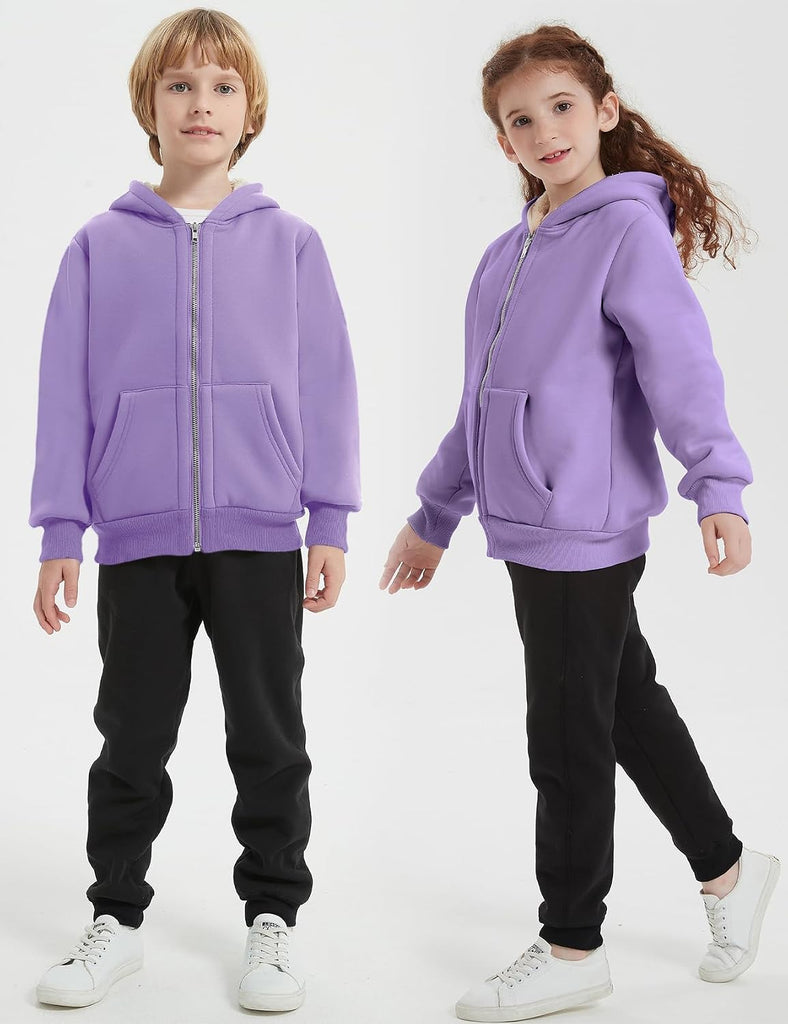 Unisex Boys Girls Fleece Jacket Hoodie Sherpa Lined Zip Up Hooded Sweatshirt Kids Winter Jackets