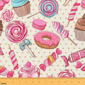 Donut Upholstery Fabric for Chairs, Cupcake Fabric By The Yard, Candy Decorative Fabric, Dessert Food Waterproof