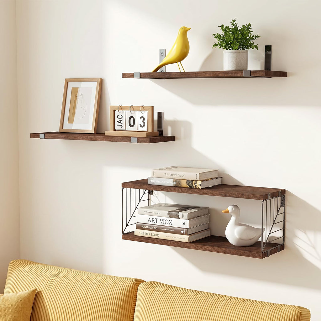 3+1 Tier Bathroom Floating Shelves Over Toilet, Dark Brown