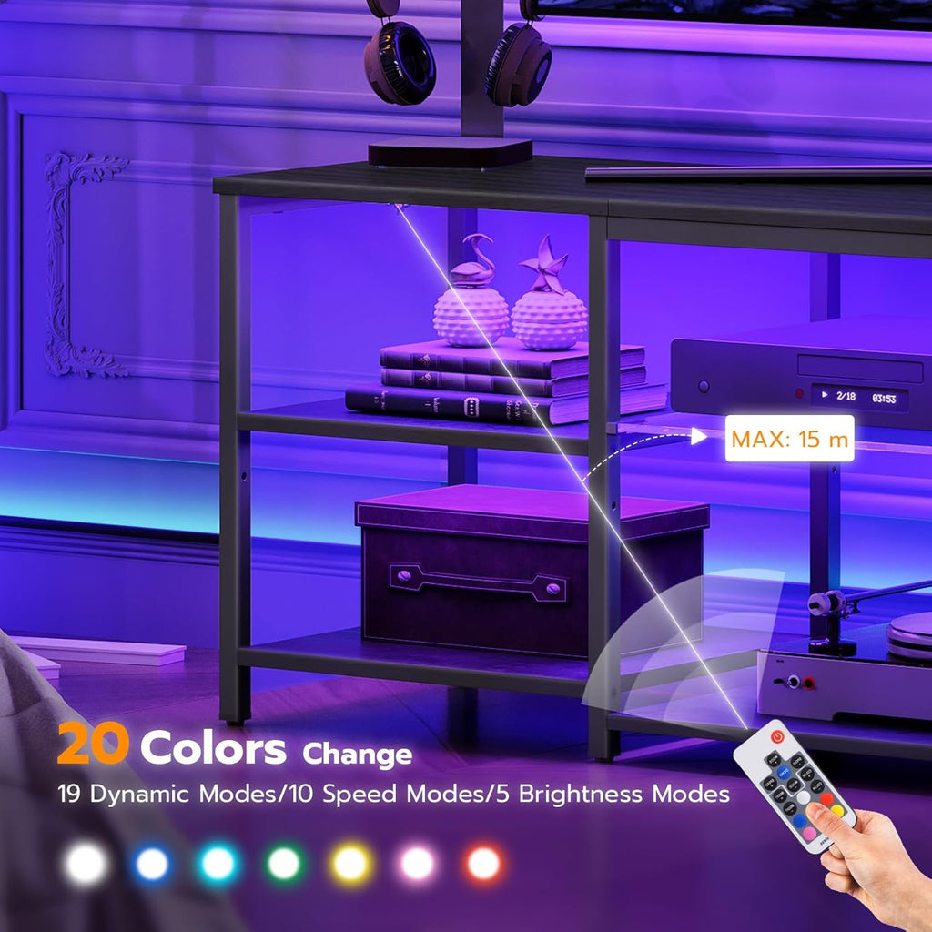 LED TV Stand for 75 Inch TVs with Charging Station, Gaming Entertainment Center with 3-Tier Open Storage, Long 70.1"