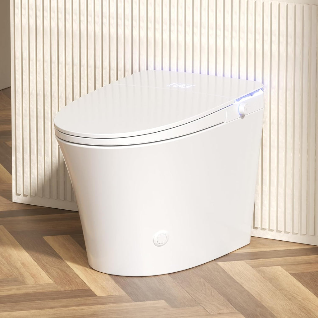 Smart One-Piece Toilet with Built-In Bidet, ADA Comfort Height Heated Seat, Air Dryer, Night Light, Foam System, Dual Auto Flush, Foot Sensor