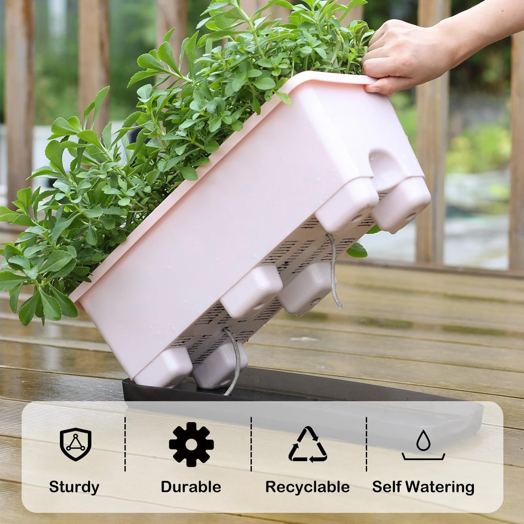 Window Box Planter 8 Pcs, 17 Inches Rectangle Flower Pots with Drainage Holes & Trays, Vegetable Planters for