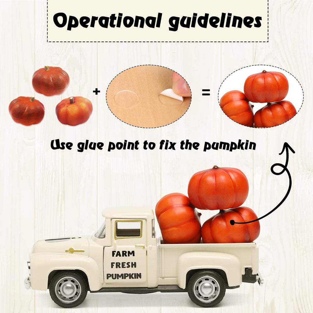 Fall Pumpkin Truck Decor Mini Metal Farm Truck with 3 Pumpkins