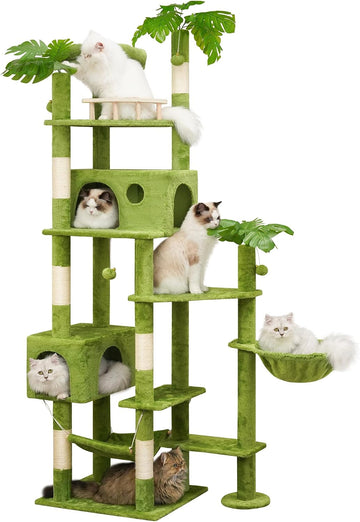 77in Tall Cat Tree for Large & Heavy Cats, 4-Level Indoor Cat Tower with Leaves, Sisal Scratching Posts, 2 Cat