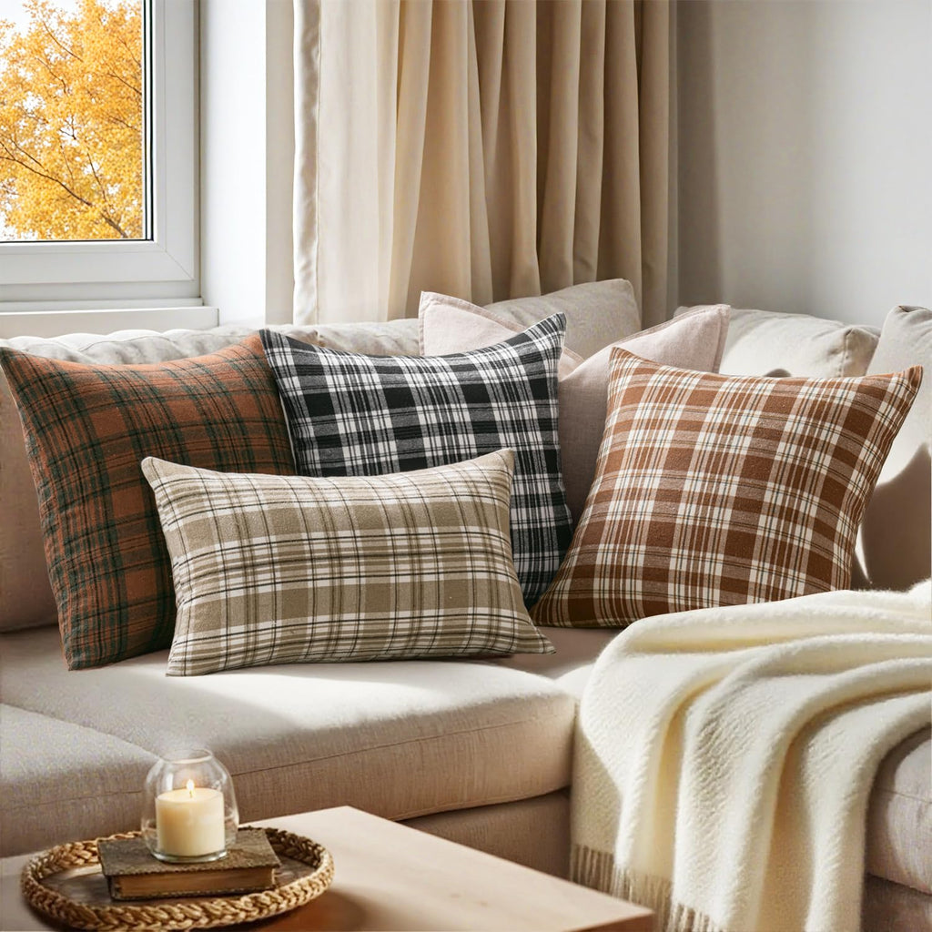 Fall Plaid Pillow Covers Scottish Tartan 18x18 Terracotta Brown