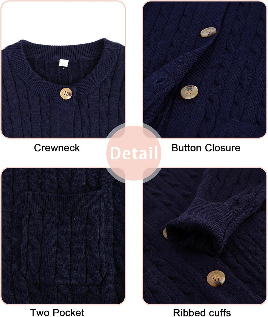 Long Sleeve Button Down Sweater Toddler Kids Knit School Uniforms Sweaters with Pockets