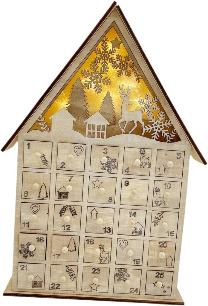 2024 Wooden Advent Calendar with 25 Drawers and Lights for Holiday Celebrations