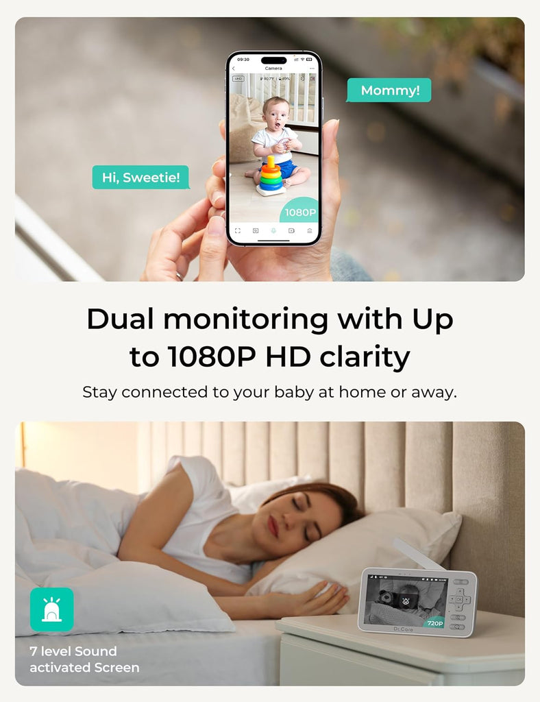VistaView Lite Smart WiFi Baby Monitor with 1080P Camera, 4" 720P
