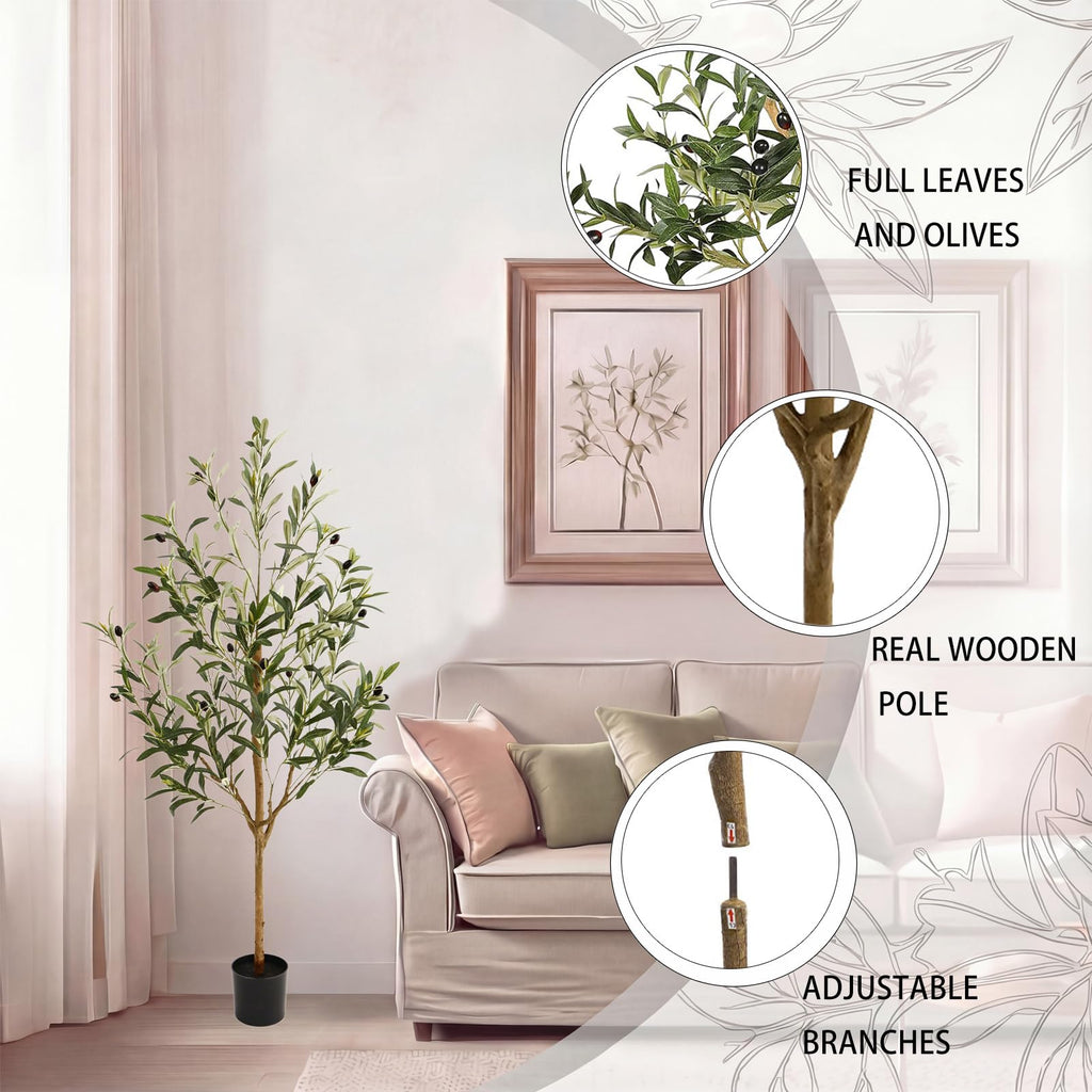 4FT Olive Trees Artificial Indoor, Fake Olive Tree with Natural Wood Trunk and Olive Branches and Lifelike Fruits, Faux