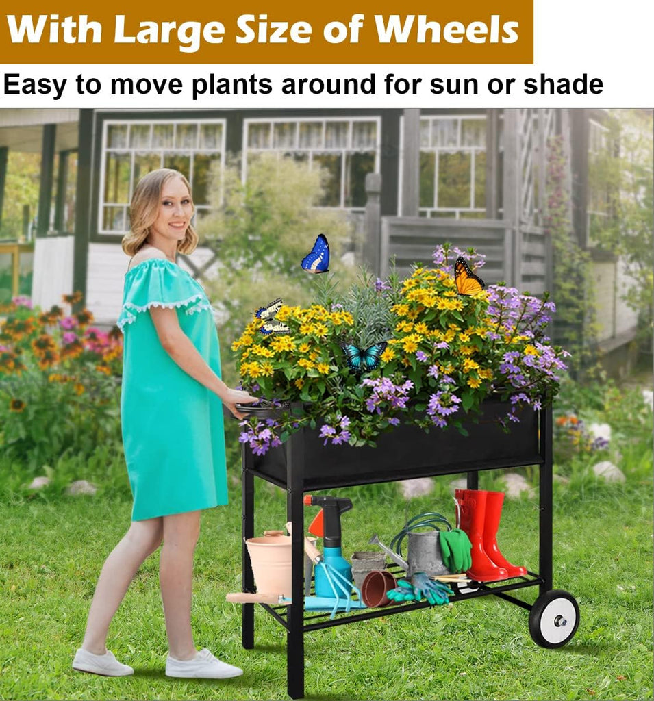 Raised Garden Bed with Legs, Planter Box Outdoor with Wheels | 31'' Tall Elevated Garden Bed for Gardening Patio