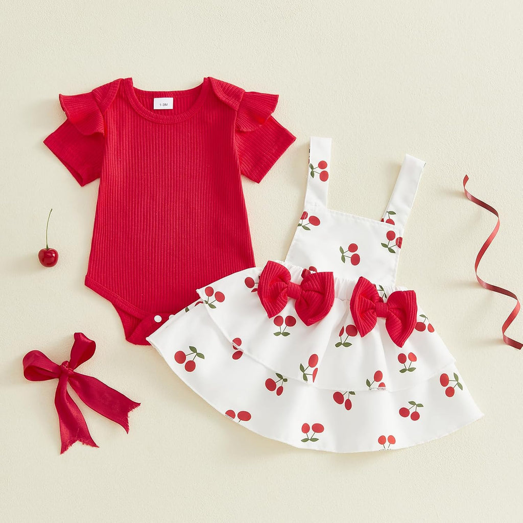 Baby Girl Summer Clothes Cute Skirt Outfits Short Sleeve Romper Overall Dress Ruffle Newborn Fruit Cherry Outfit