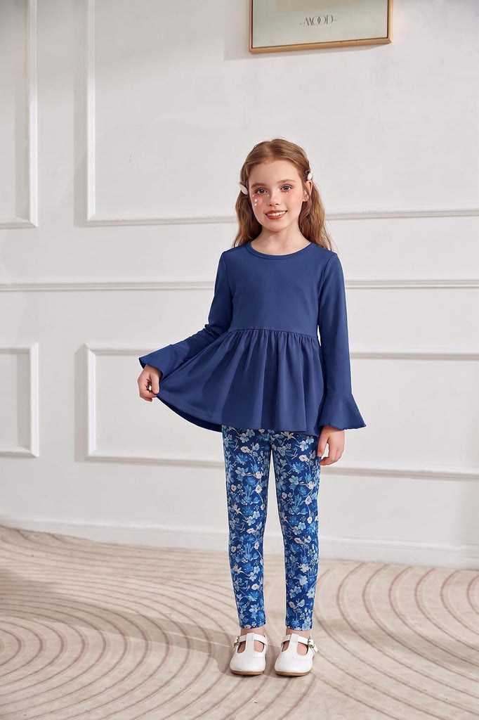 Girls 2 Piece Outfits Fall Peplum Top with Floral Print Pants