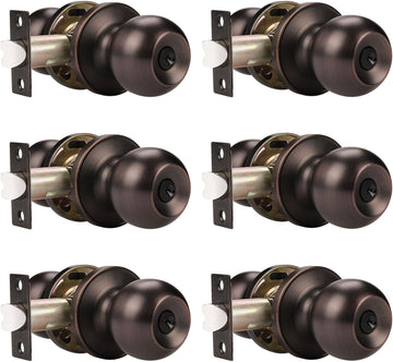 Keyed Alike Door Knob Locks, Exterior Door Handles, Front Entry Door Knobs, Bedroom Door Locks, Oil Rubbed Bronze, 6