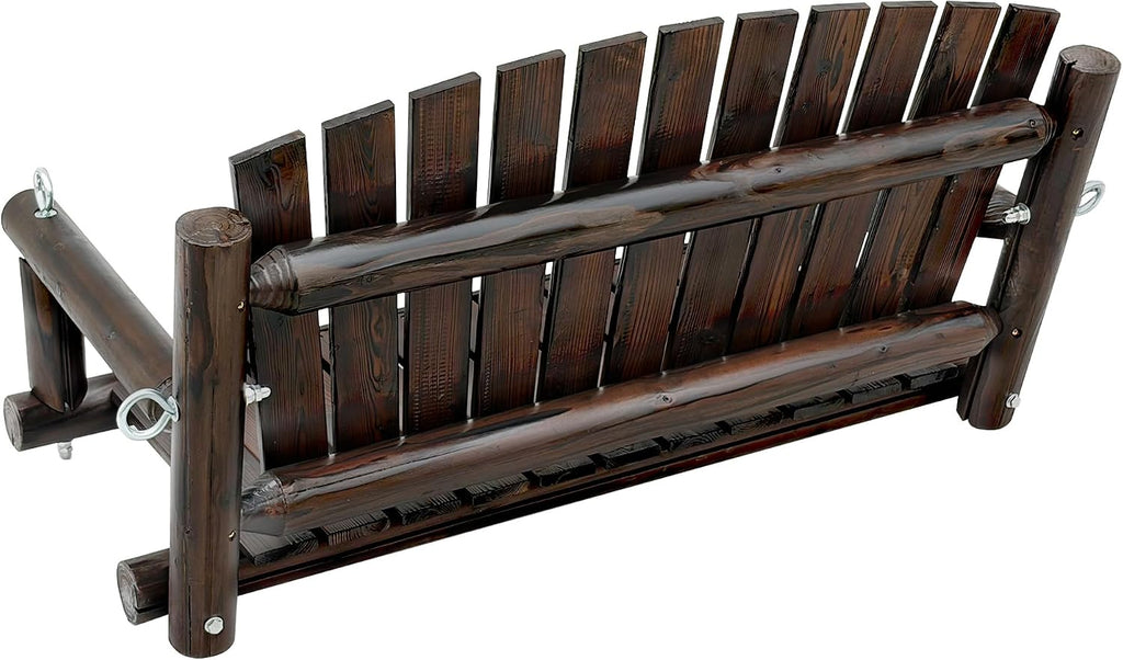3.5 FT Rustic Log Wooden Porch Swing, Heavy-Duty 900 LBS, Outdoor Hanging Bench , Garden, Yard - Solid Fir Wood