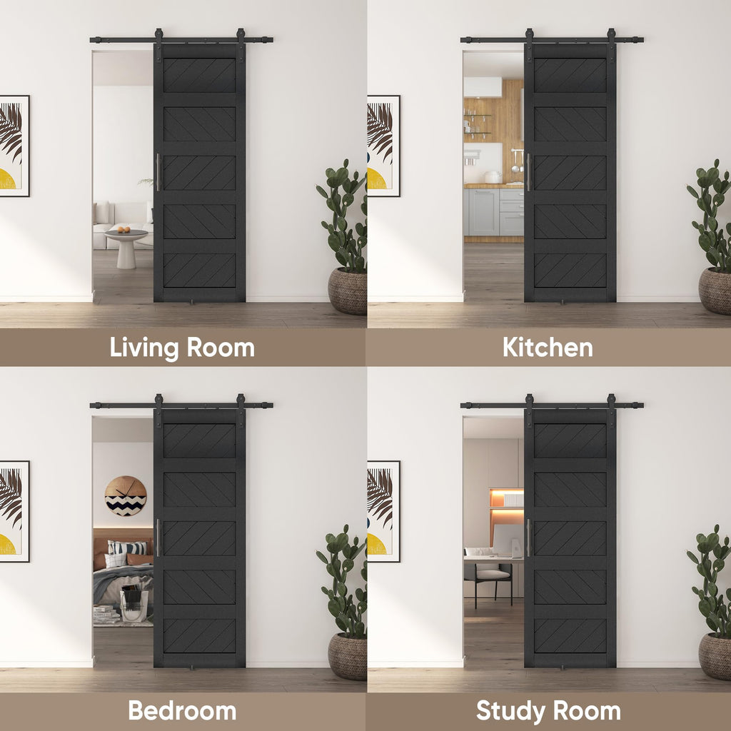 30x84 inch Wave-Shape Sliding Barn Door, Black, Hardware Kit Include