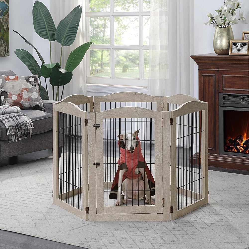 132" Extra Wide Dog Gate and Pet Playpen with Walk Through Door