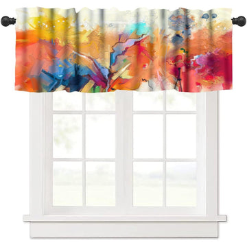 Abstract Colorful Color Kitchen Valances, Abstract Painting in Blue Orange Design Blackout Decoration Window Valances