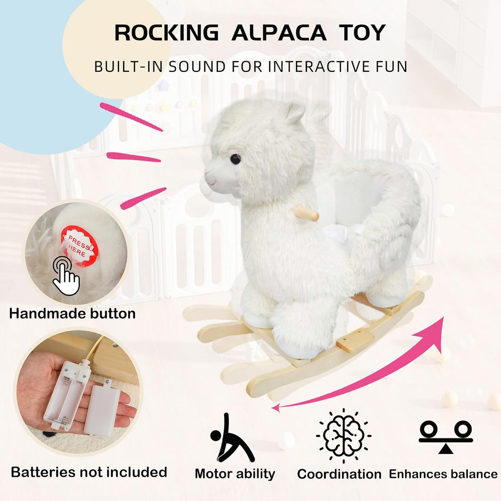 Baby Rocking Horse, Plush Alpaca Rocking Horse with Music