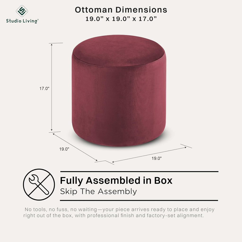 19" Wentworth Ottoman Round Soft Velvet Bench, Stationary Ottomans, Backless Chair, Footrest , Footstool Office
