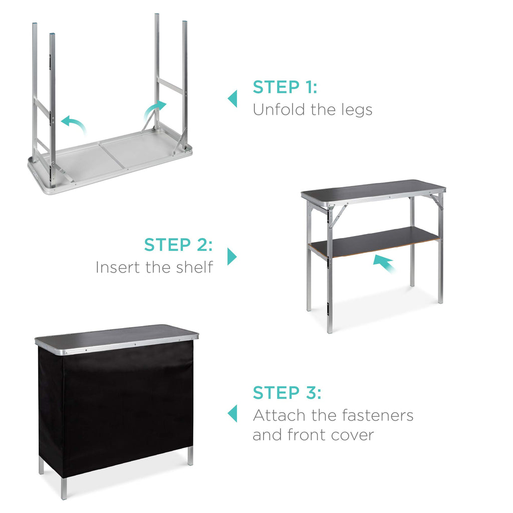 Portable Pop-Up Bar Table for Indoor, Outdoor, Party, Picnic, Tailgate, Entertaining w/Carrying Case, Storage Shelf