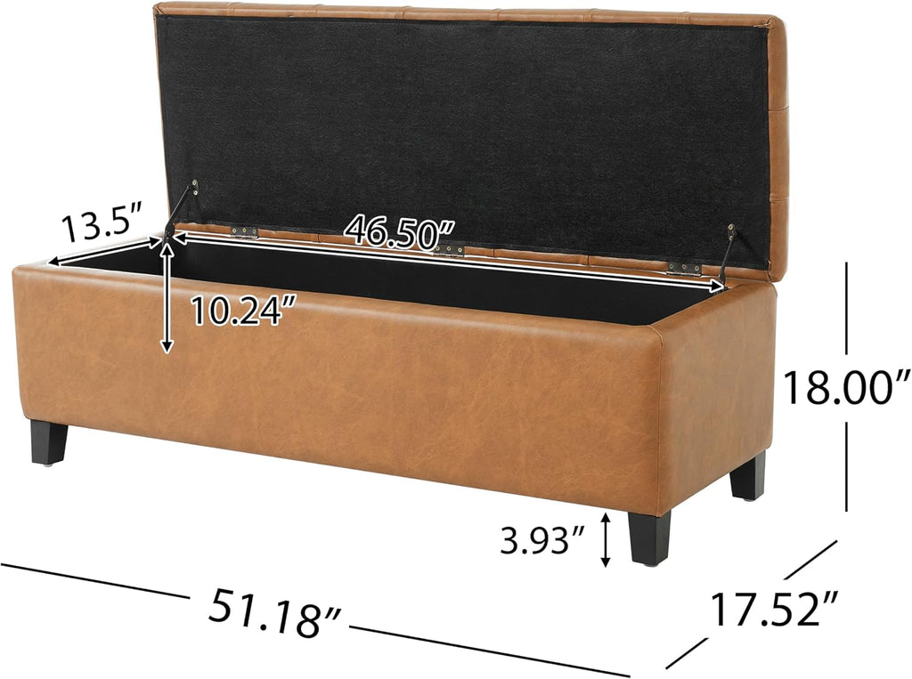 Ottilie Faux Leather Storage Ottoman Bench, Wooden Rectangular Ottoman with Storage, Bedroom End of Bed Foot Stool