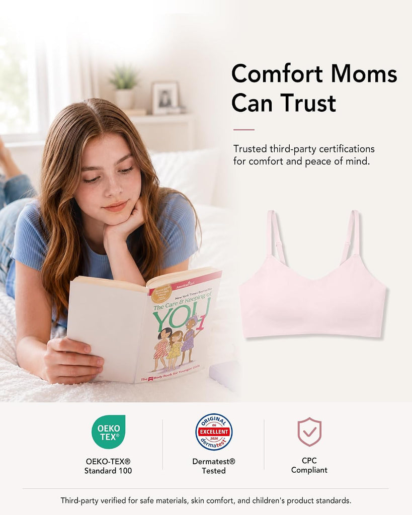 Soft Fixed Padding Training Bras for Girls, Seamless-Look