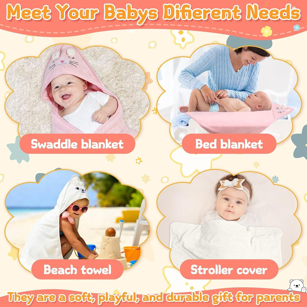 12 Pcs Baby Bath Towels Set for Infants Toddlers, 2 Pcs Animal Hooded Bath Towel, 2 Pcs Baby Burp Cloths & 8 Pcs