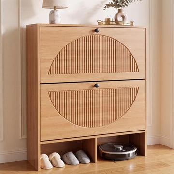 Shoe Cabinet with 2 Flip Drawers, Narrow Shoe Cabinet Storage, Freestanding Shoe Organizer with Adjustable Shelves &