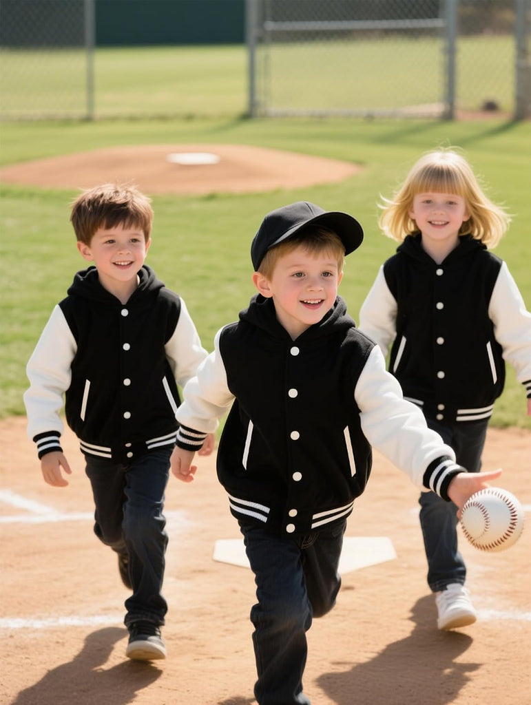 Kids Varsity Jacket Boys Girls Hooded Lightweight Baseball Coat