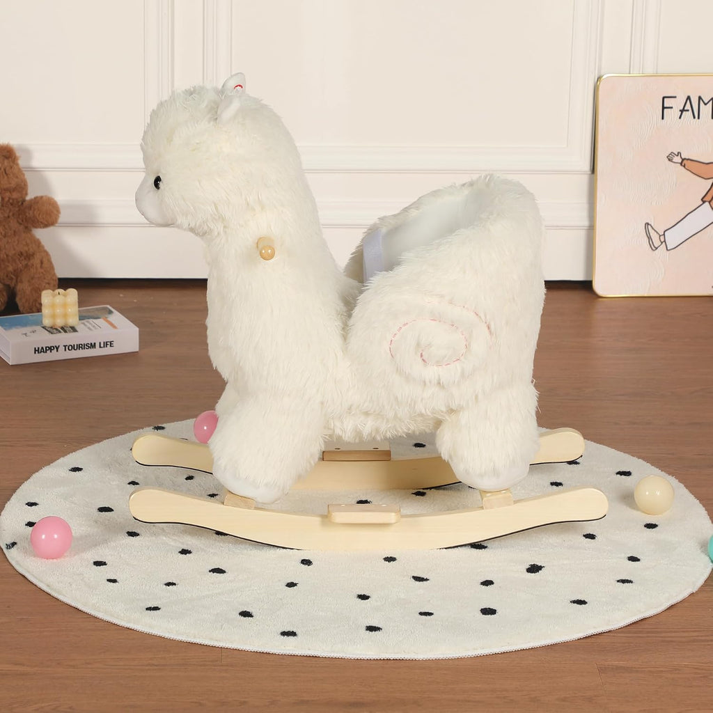 Baby Rocking Horse, Plush Alpaca Rocking Horse with Music