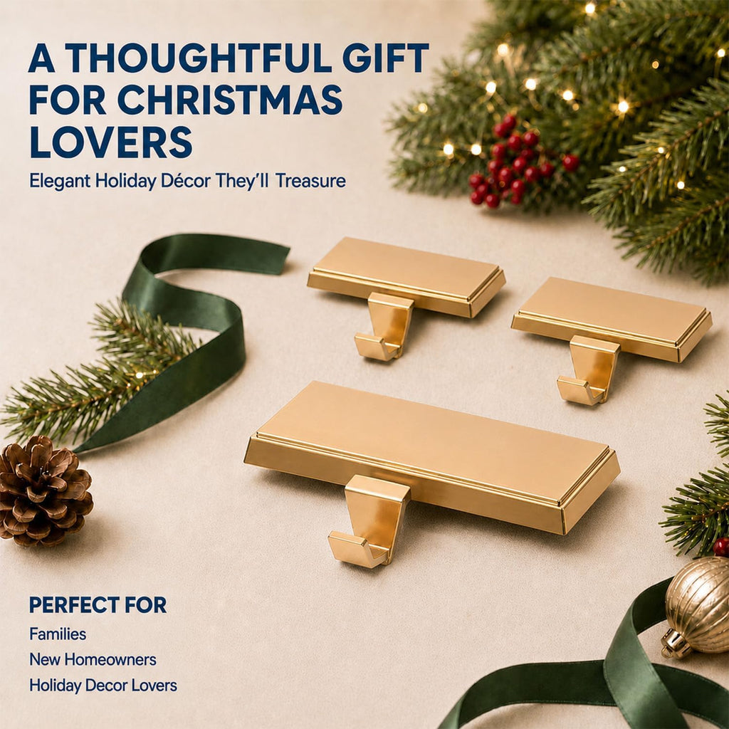 Christmas Stocking Holders for Mantle Set of 6, Heavy Duty Metal Stocking Hooks, Non-Slip Base Stocking Hangers for