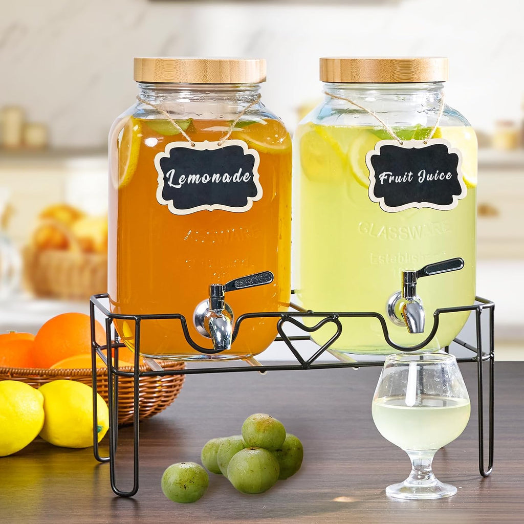 1Gallon for Parties, Beverage Dispenser with Stand and Fruit Infuser,Lemonade Dispenser with Stainless Steel - Set of 2