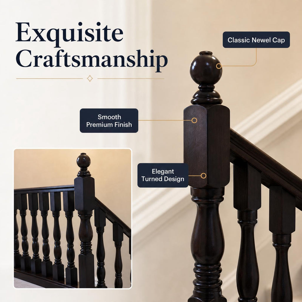 Solid Wood Baluster Newel Post for Staircase, Wood Spindles and Stair Parts with Elegant Design Improvement (Style 9)