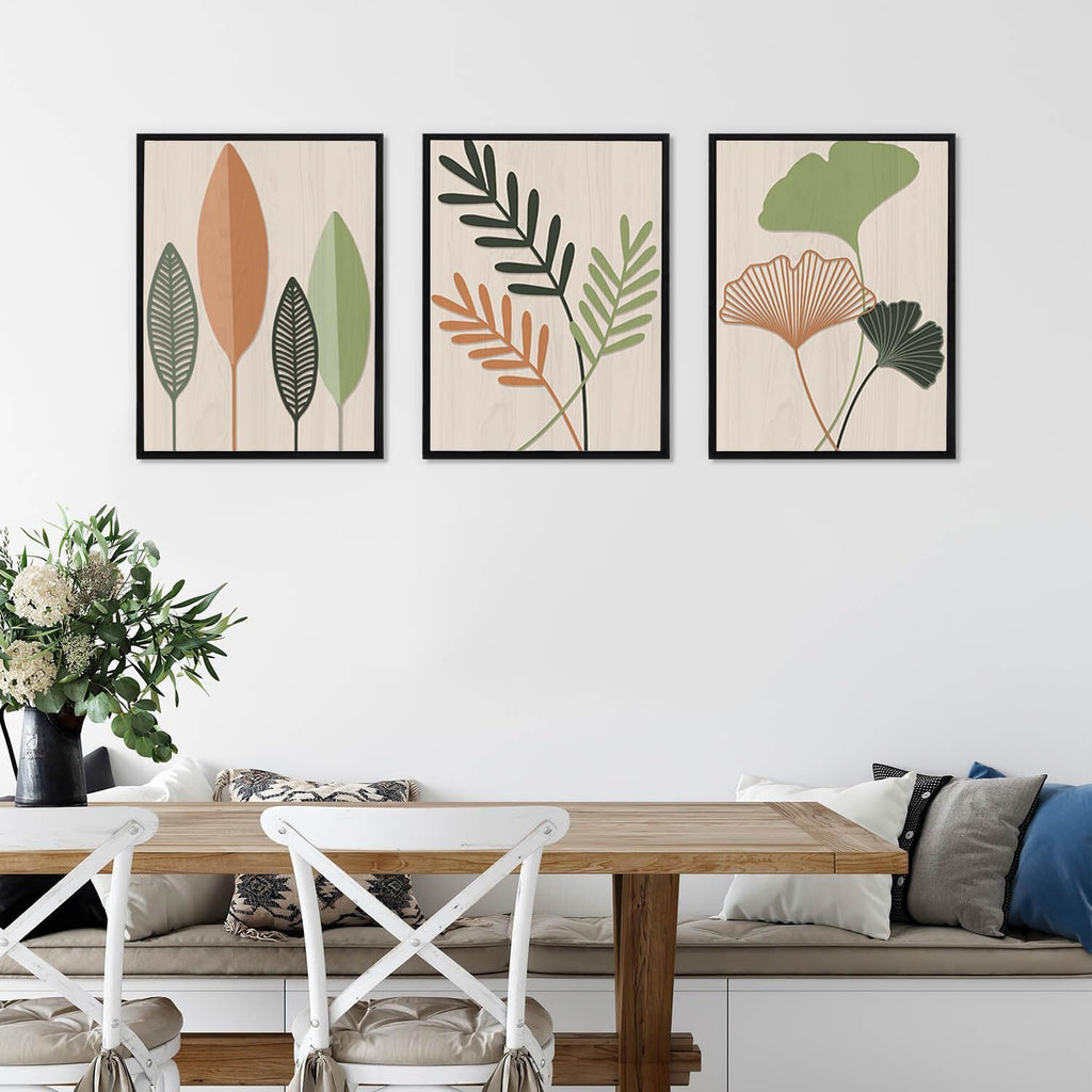 Framed Botanical Wall Art Leaf Art Pieces Zen Canvas Wall Art Set of 3(12"X16") Boho Bedroom Wall Decor Sage Green