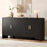 60" Sideboard Buffet Cabinet, Large Curved Design Storage Cabinet with 4 Doors & 2 Adjustable Shelves, Sturdy Build