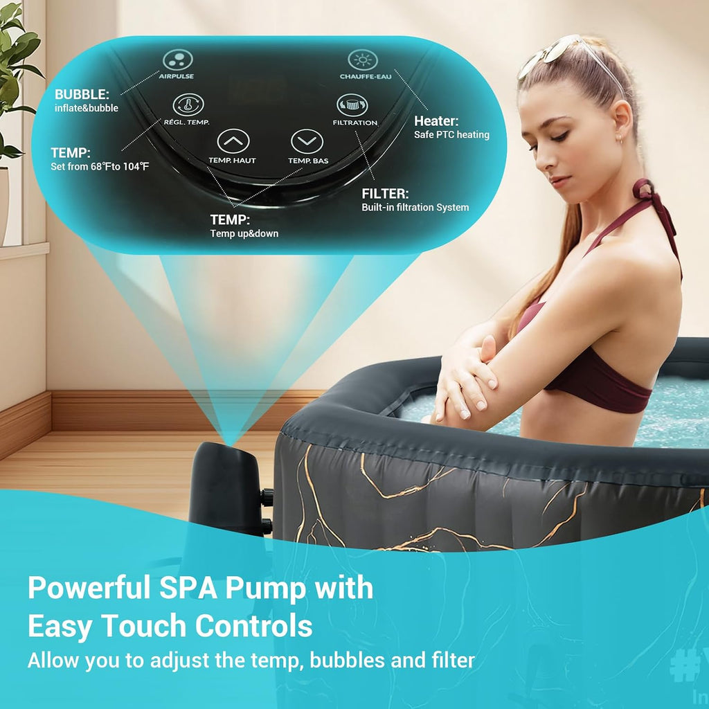 Portable Hot Tub61X61X25 Inch Air Jet Spa 2-3 Person Inflatable Octagon Outdoor Heated Hot Tub Spa with 120 Bubble
