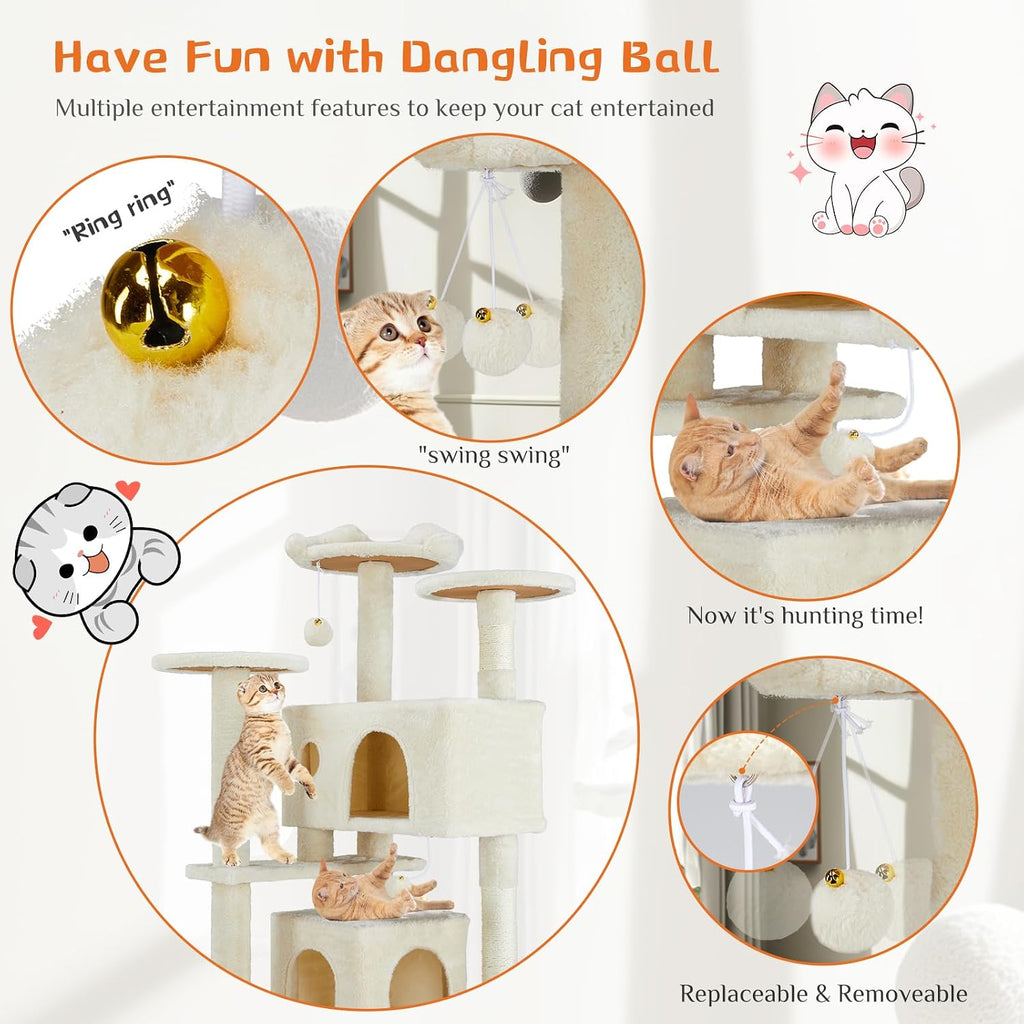 54-inch Cat Tree Tower with Scratching Posts, Indoor Use