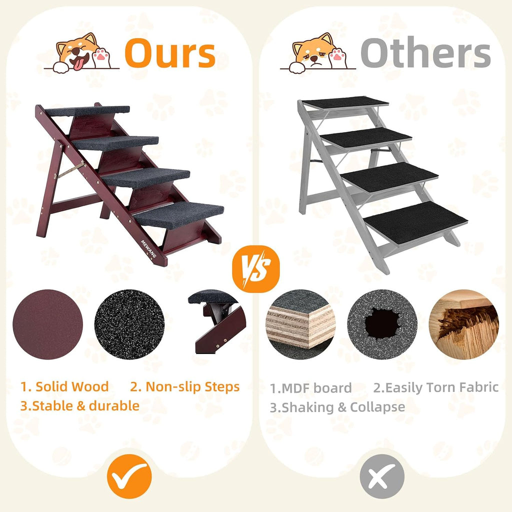 Wooden Pet Stairs - 4 Step Foldable Ramp for Senior Dogs & Cats