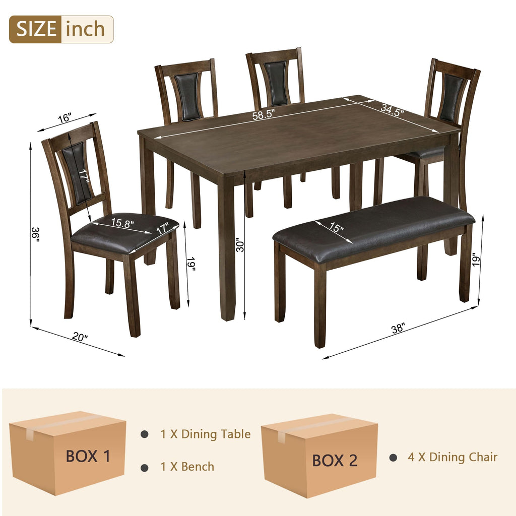 6 Piece Dining Table Set, Counter Height Kitchen Sets, Walnut