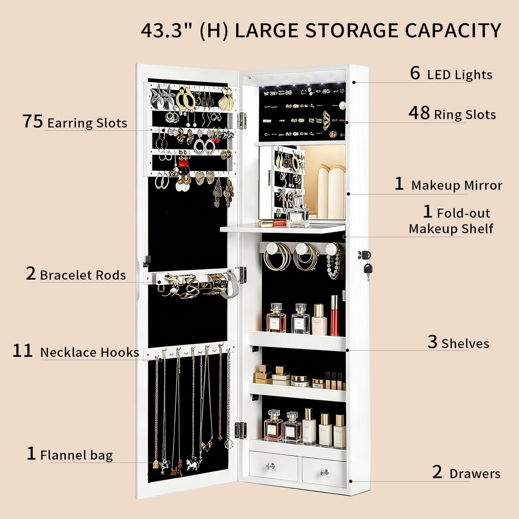 Over the Door Jewelry Organizer, Wall Mounted Jewelry Cabinet
