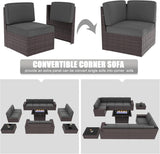 13 Pieces Outdoor Patio Furniture Set with 44" Fire Pit Table Brown Rattan Sectional Sofa Conversation Sets