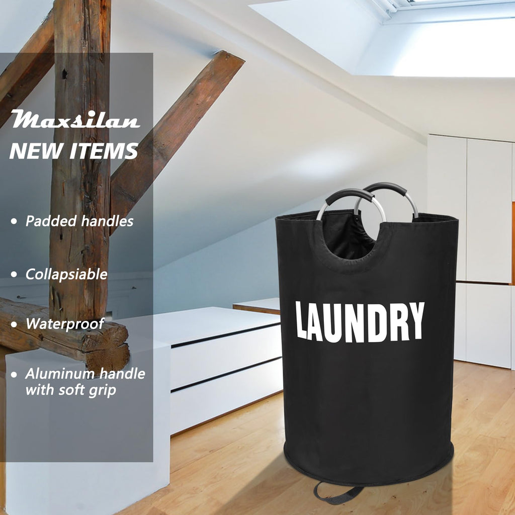 160L XX-Large Laundry Basket Bag, Collapsible Tall Hamper, Black