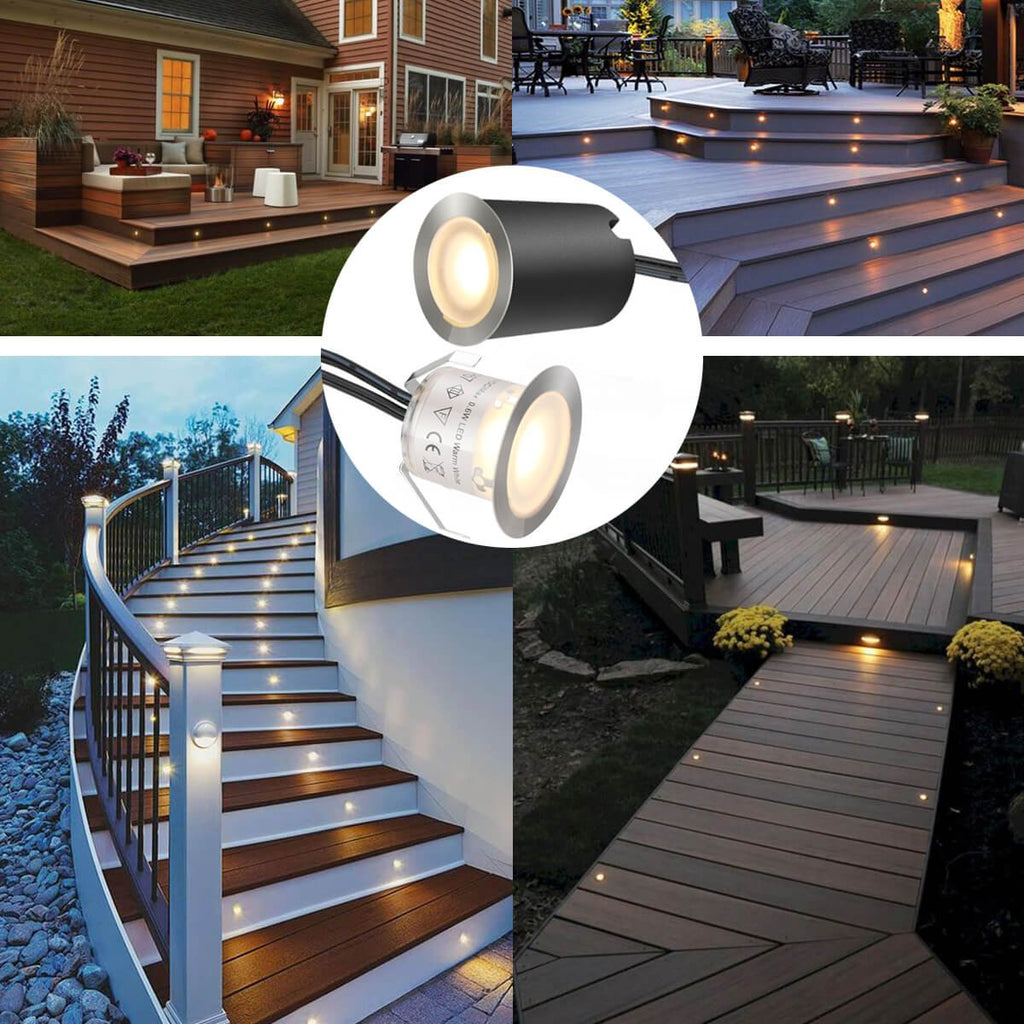10 Pack Recessed LED Deck Light Kits with Protecting Shell, 32mm, Warm White, IP67 Waterproof, 12V Low Voltage