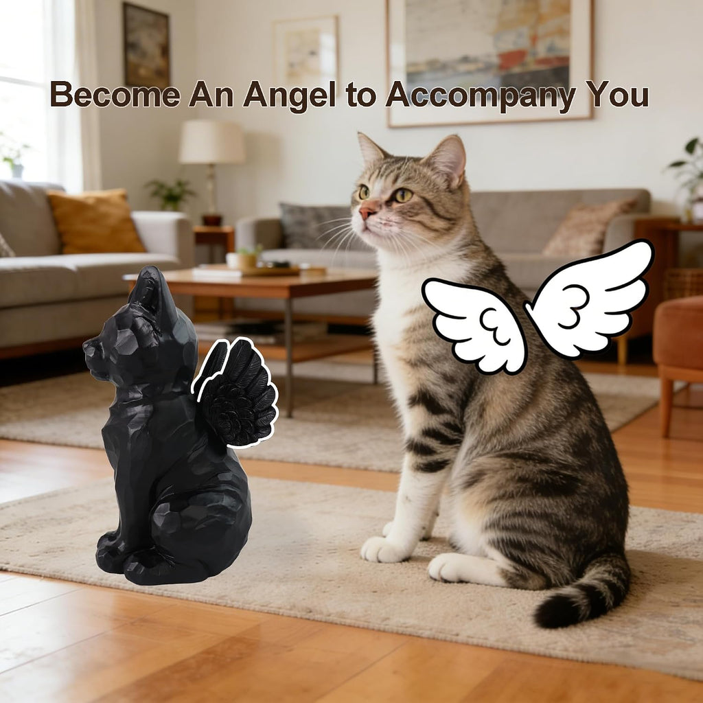 Pet Urns for Cats, 8" 28 Cu/in Angel Cat Statue, Resin Decorative Urn for Cat Ashes Memorial for Cat Loss