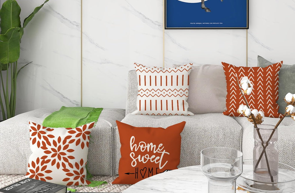 Burnt Orange Linen Pillow Covers 20x20 Set of 4, Home Sweet Home Farmhouse Throw Pillow Covers, Holiday Decorative